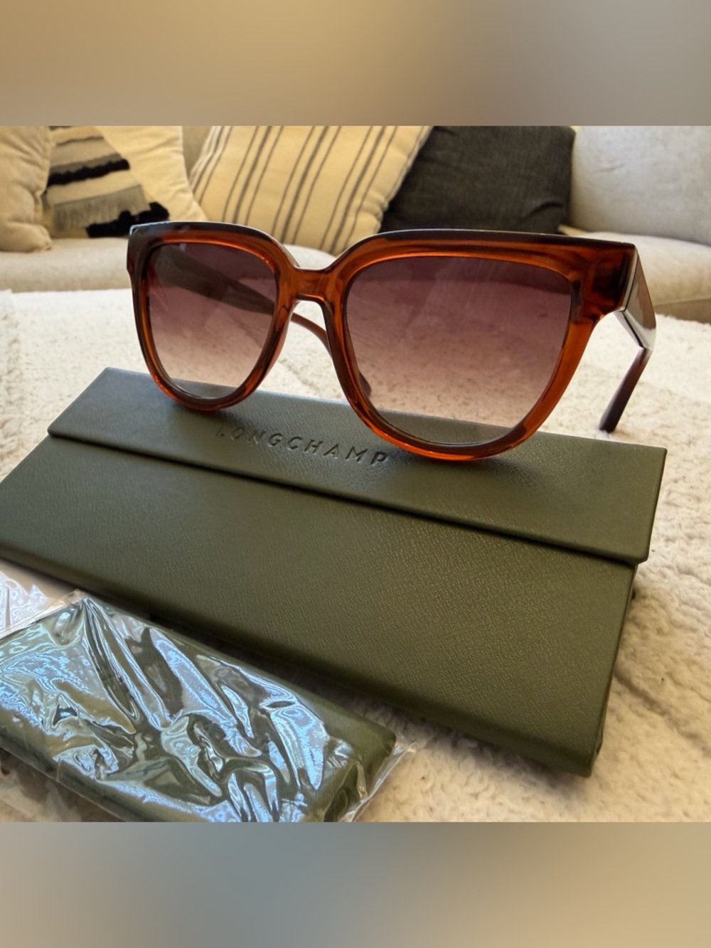 Longchamp Women's Amber Tortoiseshell Sunglasses with Brown Gradient Lenses